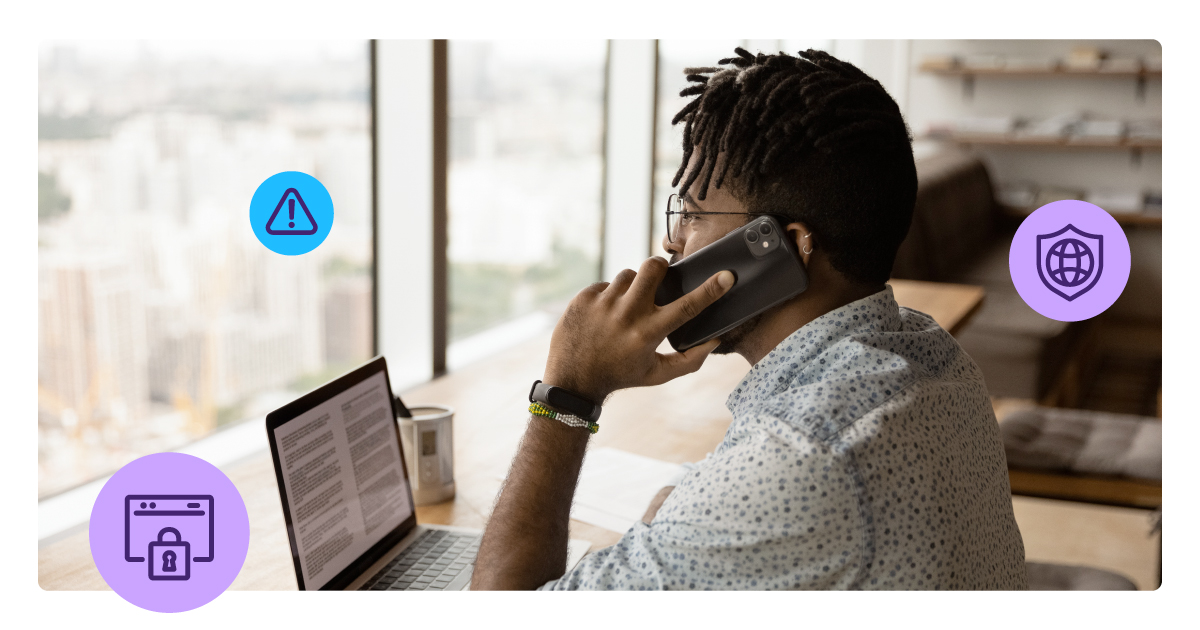 Image of a man talking on the phone about cybersecurity awareness month and payments