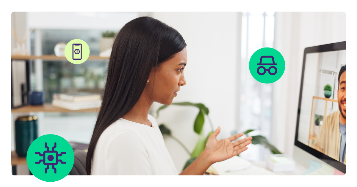 Image of woman on hear computer learning about cybersecurity awareness month 2025 and payments.