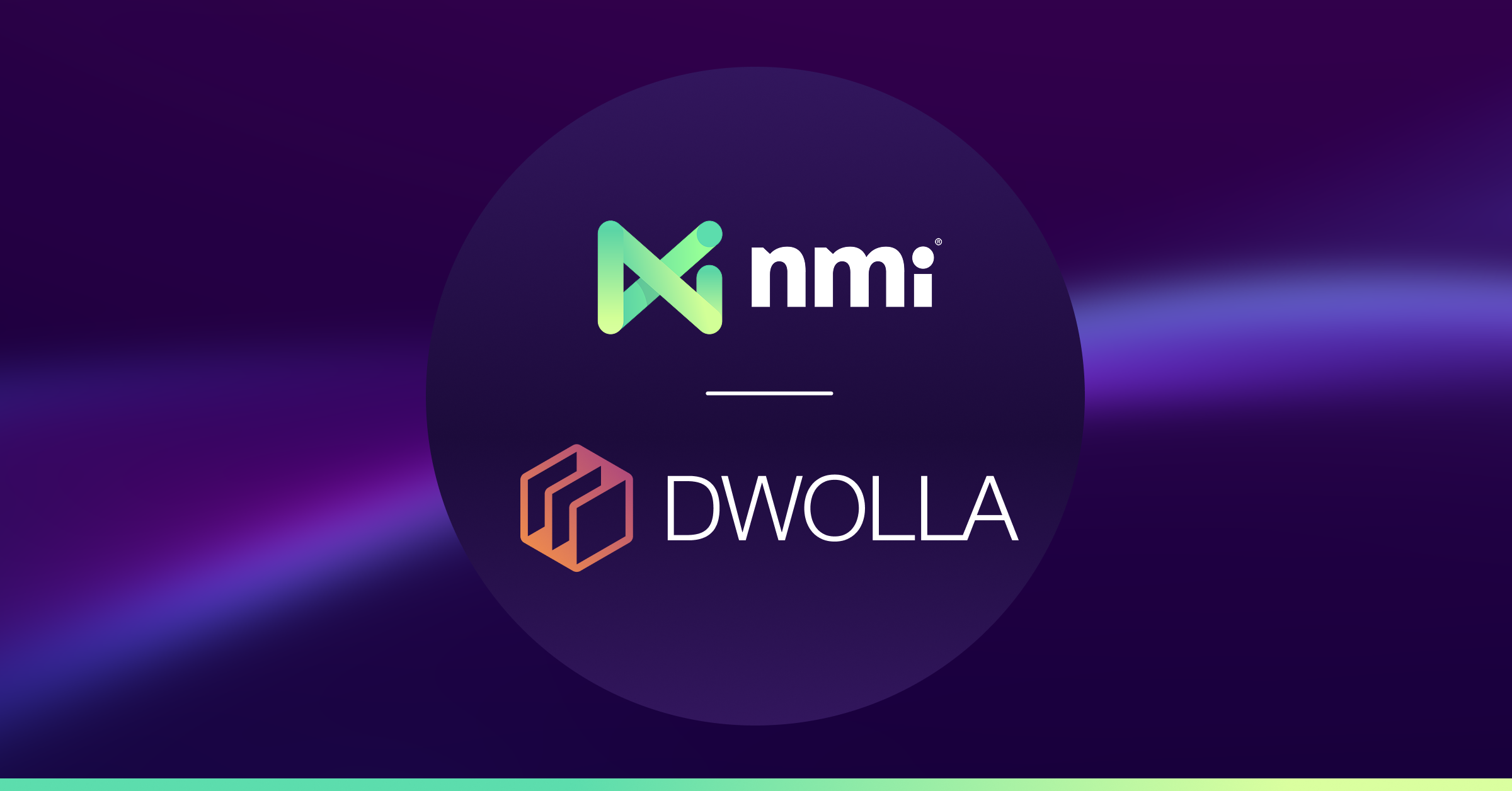 NMI Acquires Dwolla. Image shows both logos in a purple circle.